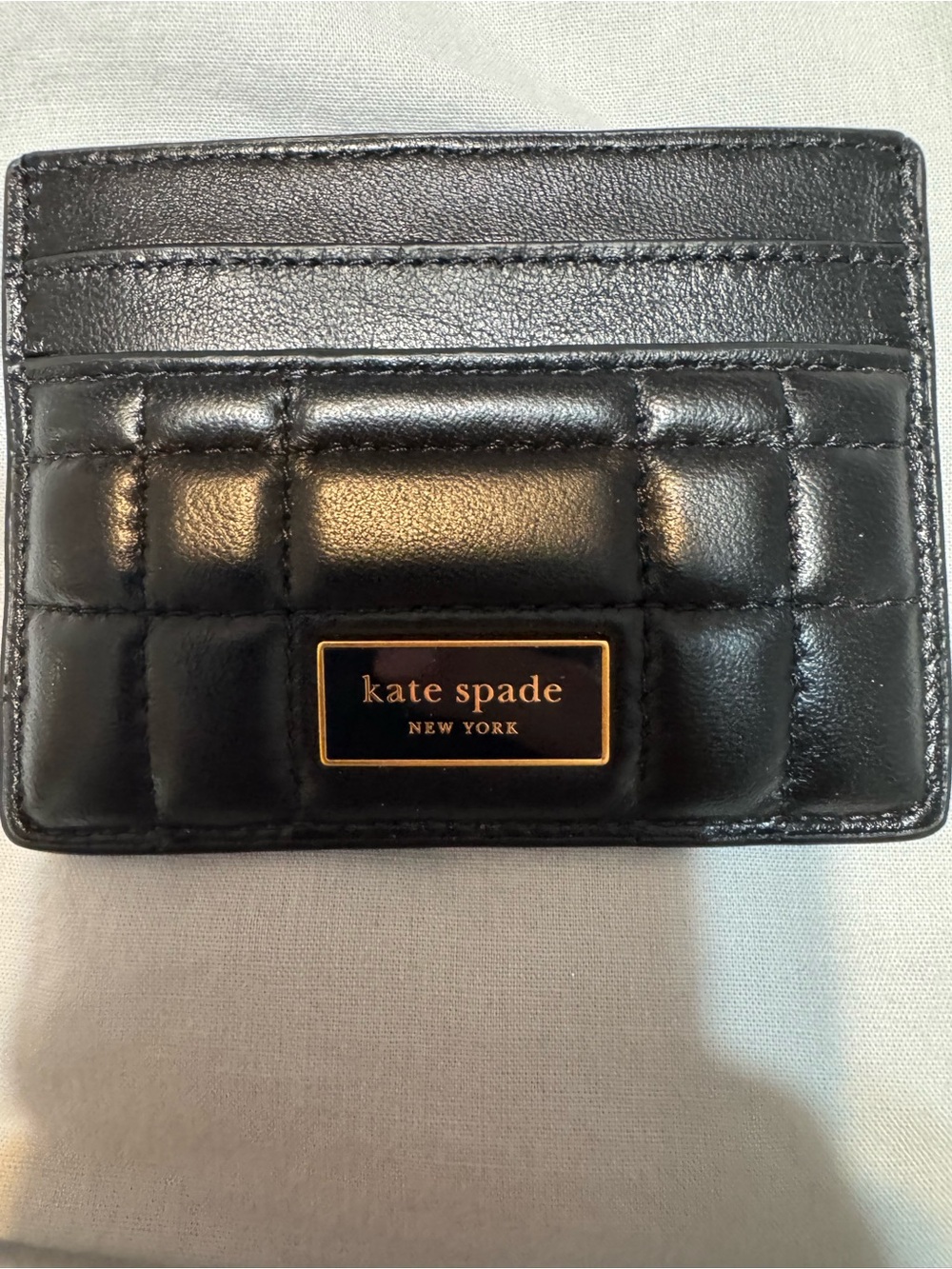 kate spade Black Quilted Leather Card Holder with Gold Logo